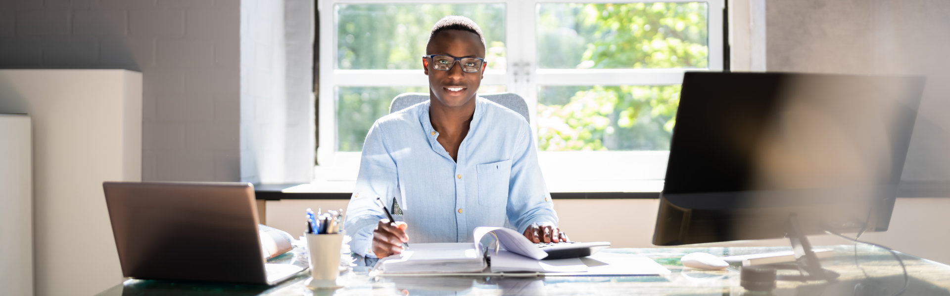 man working on desk